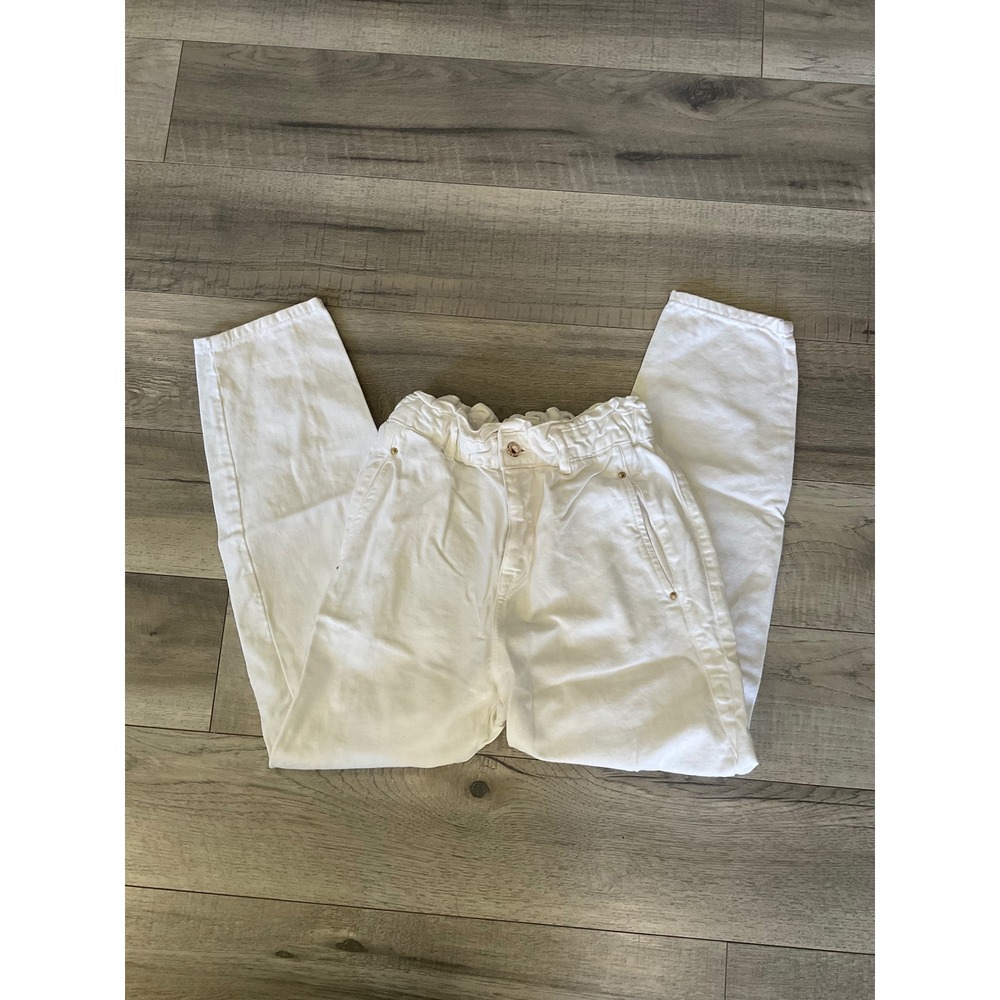 Zara White Paperbag Waist Tapered Denim‎ Jeans High Rise Size 4